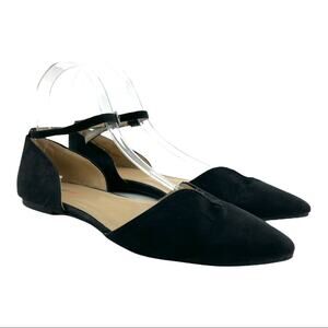 JustFab (6.5) Meena Black faux Suede Pointed Toe Ankle Strap D’Orsay Flats Shoes